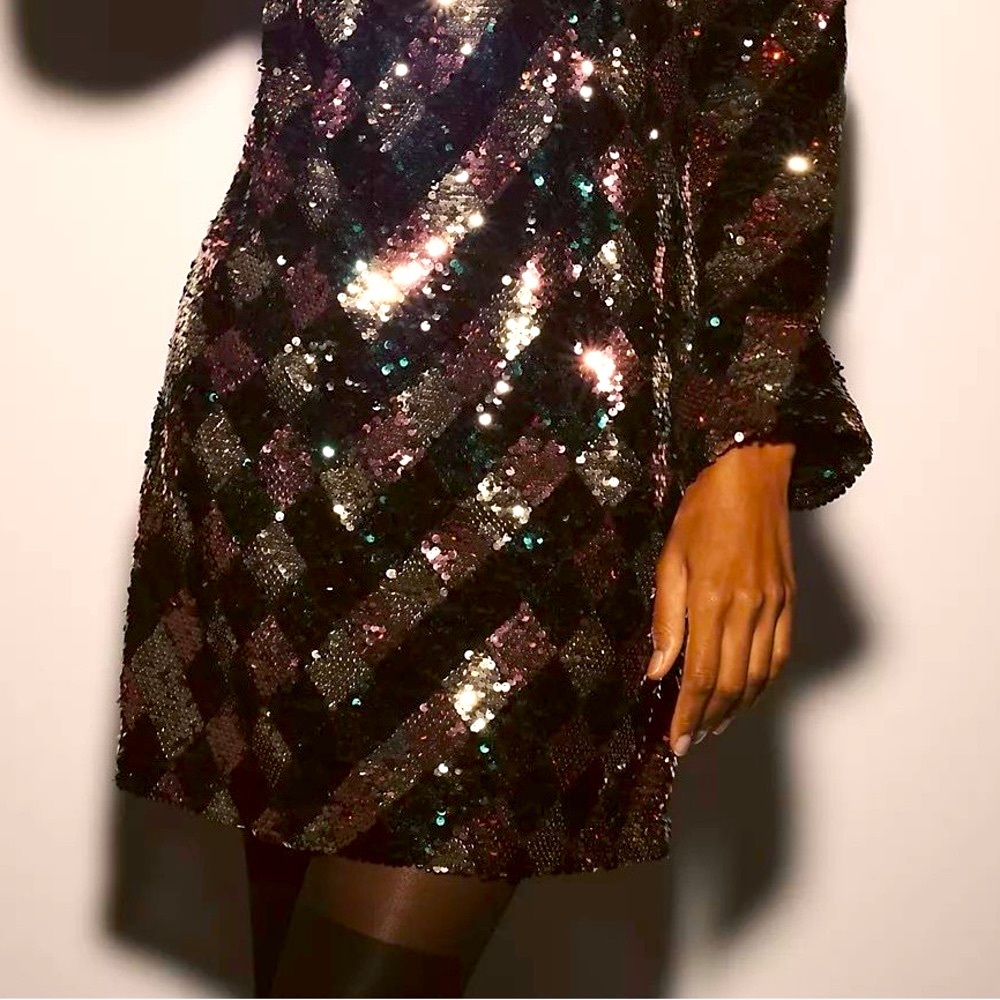 Maeve Long-Sleeve Mock-Neck Sequin Mini Dress - Picture 8 of 14